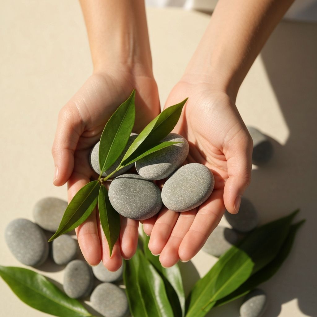 Ръце с природни елементи, спа атмосфера с натурални съставки
